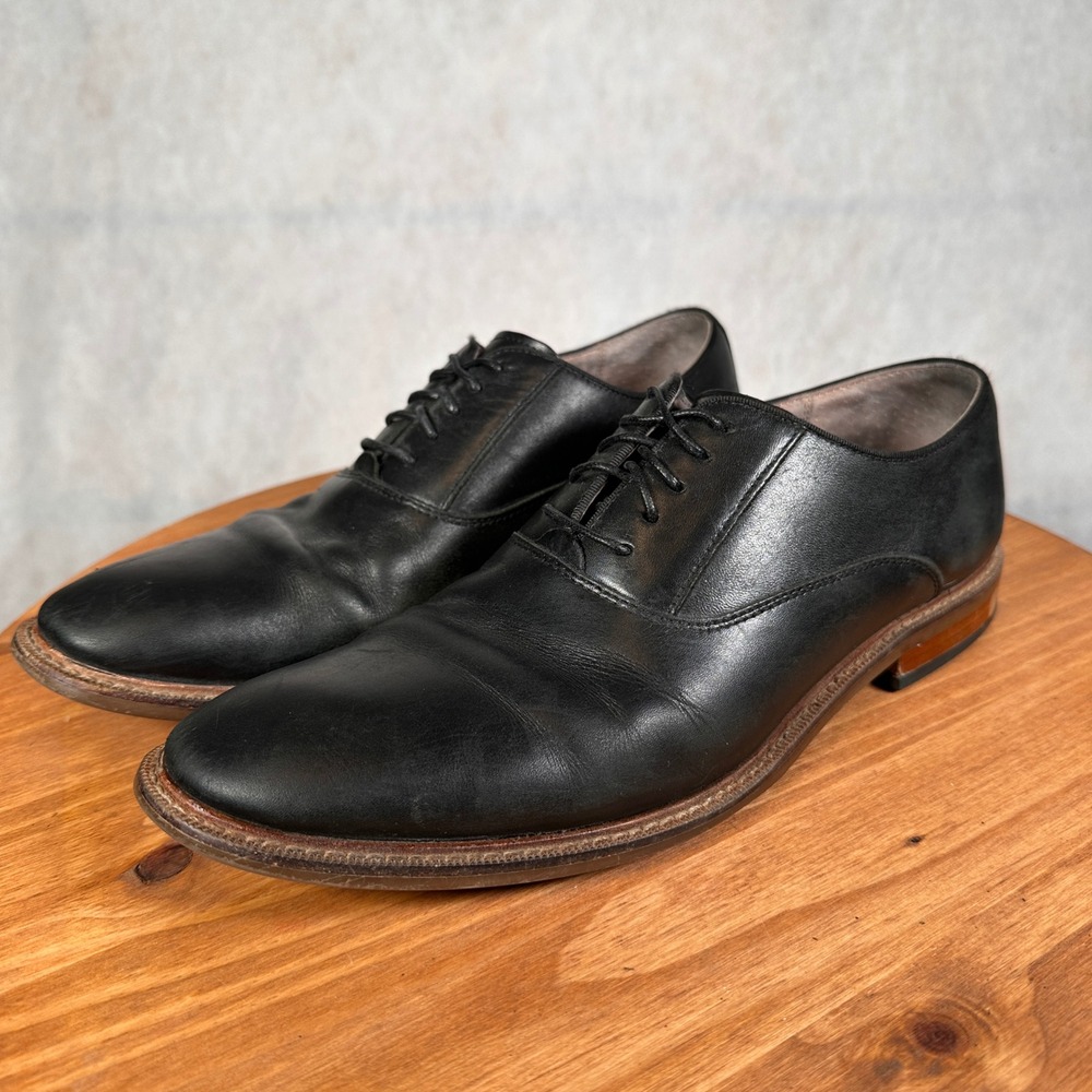 Aston Grey Oxford Shoes Mens 8.5 Black  Leather Plain Toe Lace Up Dress Shoes